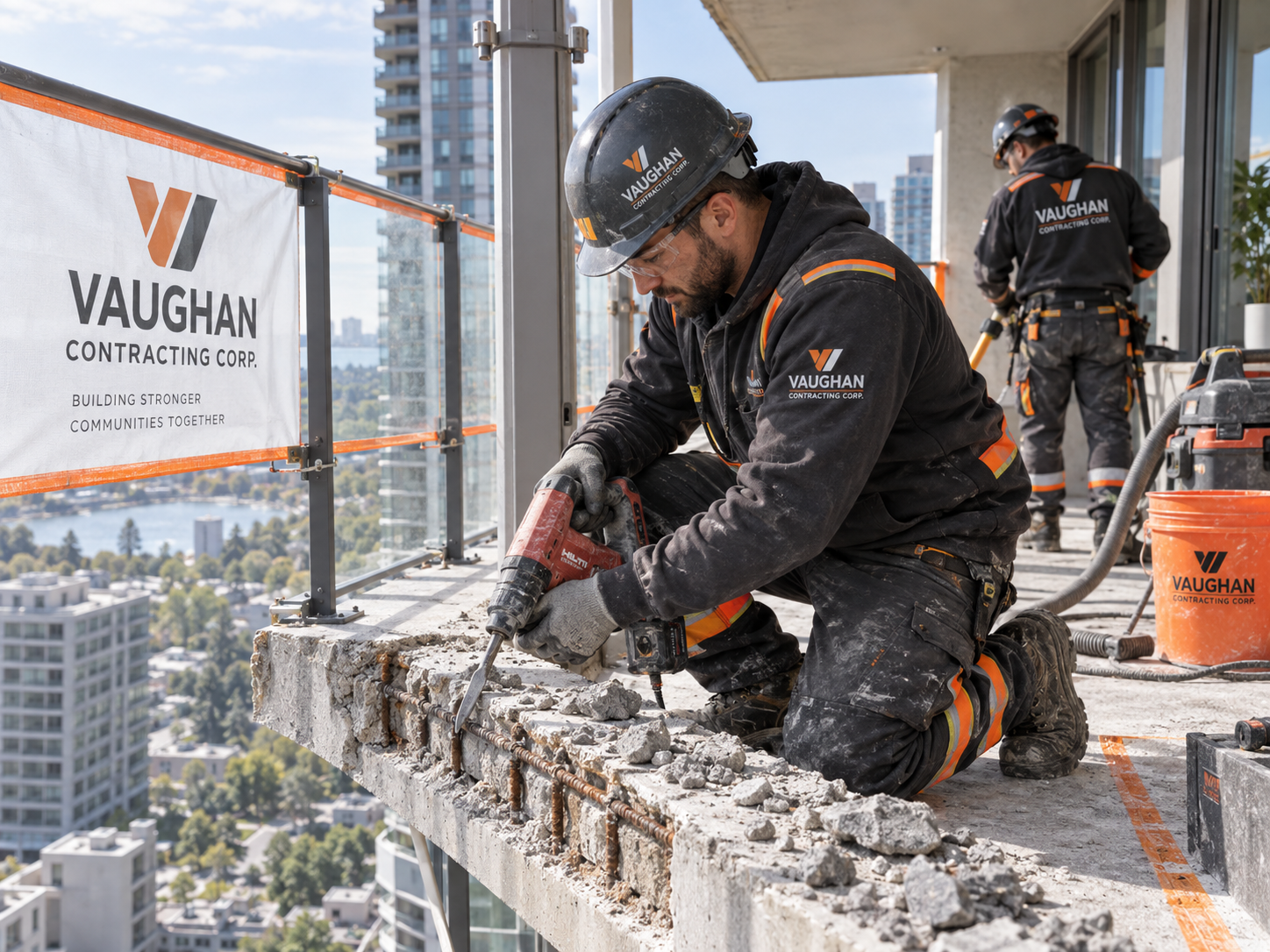 Vaughan Contracting workers rehabilitating a concrete condominium balcony